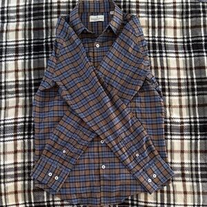 Stylish Blue and Brown Plaid Button-Down Shirt